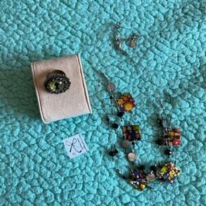 Disney Keyhole Costume Jewelry Ring and JS Signed Butterfly Layered Necklace